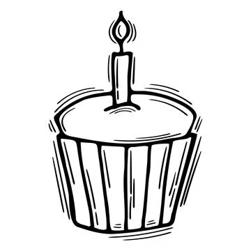 Hand drawn cupcake. Wedding, anniversary, party, birthday. Doodle pastry food Stock Illustration