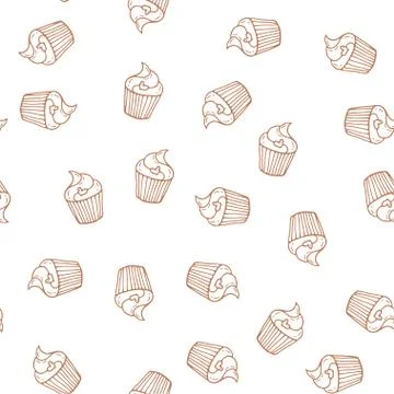 Hand drawn cupcakes seamless pattern. Print for bakery Illustrazione stock
