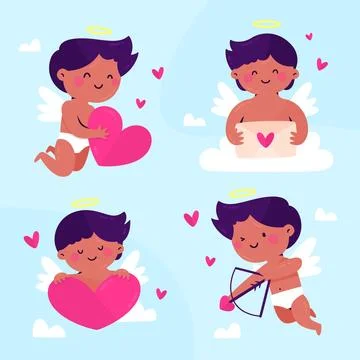 Hand drawn cupid character pack Stock Illustration