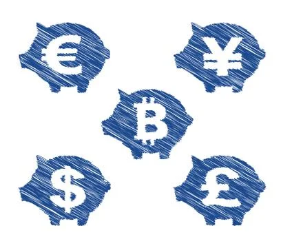 Hand drawn currency icons Stock Illustration