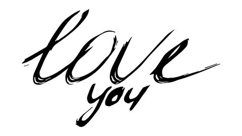 Hand drawn cursive LOVE YOU, rough ink LOVE YOU, sloppy dry brush Illustrazione stock