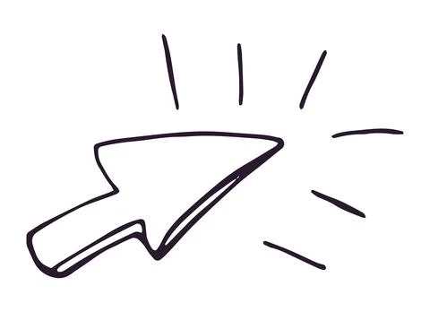 Hand drawn cursor pointer with motion lines doodle on white background Stockillustratie