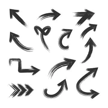 Hand drawn curved arrow doodle icon set Illustrazione stock