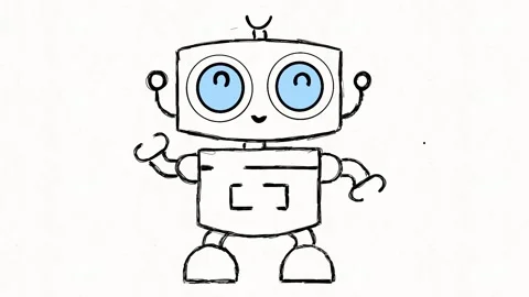 Hand Drawn Cute AI Robot Character Animation Stock Footage 341766292