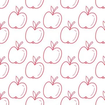 Hand Drawn Cute Apple Seamless Pattern in Minimal Outline Style Stock Illustration