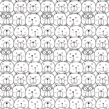 Hand Drawn Cute Bear Vector Pattern. Doodle art. Stock Illustration
