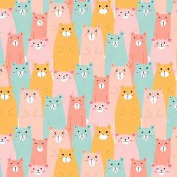 Hand Drawn Cute Bears Vector Pattern Background. Handmade Vector Illustration. Stock Illustration