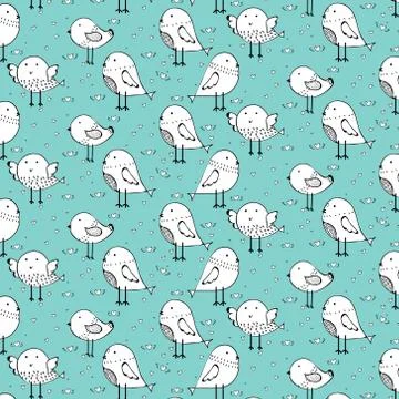 Hand Drawn Cute Bird Pattern Background. Vector Illustration. Stock Illustration