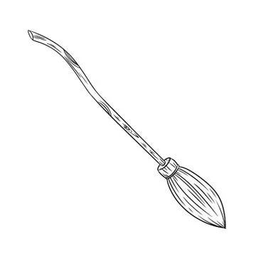 Hand drawn cute broomstick doodle. Happy Halloween related icon - magic broom Stock Illustration