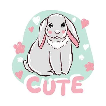Hand drawn cute bunny, rabbit print illustration for children t-shirts with text Stock Illustration