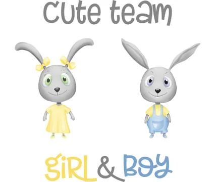 Hand Drawn Cute Bunny set, print design rabbit, children print Stock Illustration