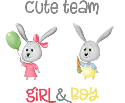 Hand Drawn Cute Bunny set, print design rabbit, children print Stock Illustration