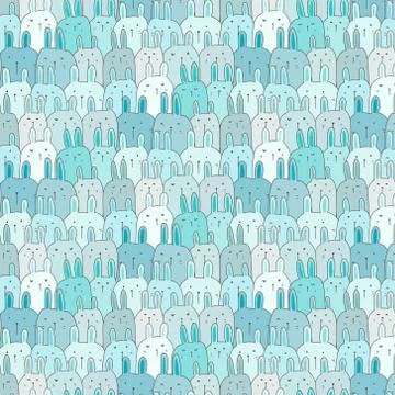 Hand Drawn Cute Bunny Vector Pattern Background. Doodle Funny. Handmade Vector Stock Illustration