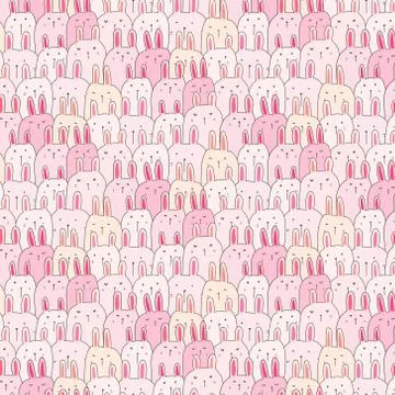 Hand Drawn Cute Bunny Vector Pattern Background. Doodle Funny. Handmade Vector Stock Illustration
