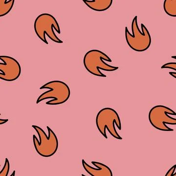 Hand Drawn Cute Cartoon Seamless Pattern with Fire. Stock Illustration