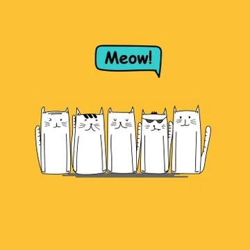 Hand Drawn Cute Cat Characters Set. Stock Illustration