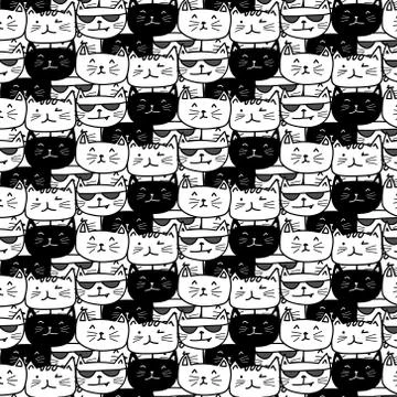 Hand Drawn Cute Cat Vector Pattern. Doodle art. Stock Illustration