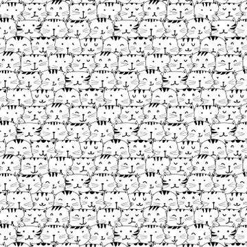 Hand Drawn Cute Cat Vector Pattern. Doodle art. Stock Illustration