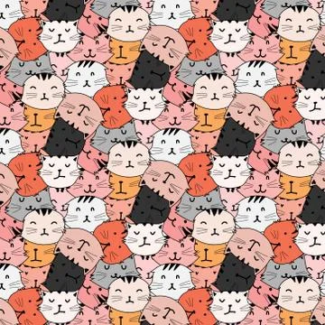 Hand Drawn Cute Cat Vector Pattern. Doodle art. Stock Illustration