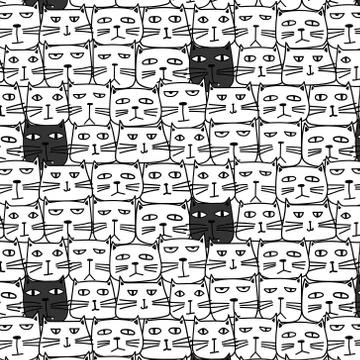 Hand Drawn Cute Cat Vector Pattern. Doodle art. Stock Illustration