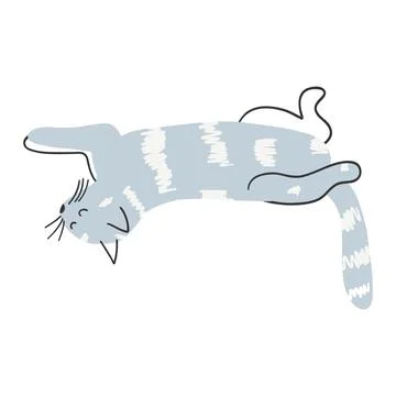 Hand drawn cute cat. Vector illustration of kitten, funny animal for poster,  Stock Illustration