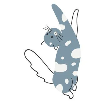 Hand drawn cute cat. Vector illustration of kitten, funny animal for poster,  Stock Illustration