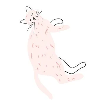 Hand drawn cute cat. Vector illustration of kitten, funny animal for poster Stock Illustration