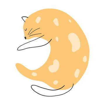 Hand drawn cute cat. Vector illustration of kitten, funny animal for poster Stock Illustration