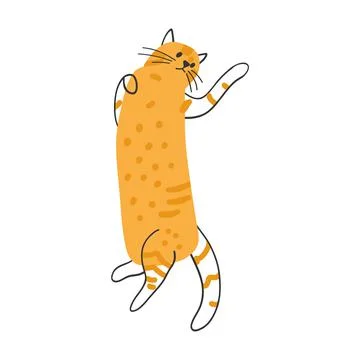 Hand drawn cute cat. Vector illustration of kitten, funny animal for poster Stock Illustration