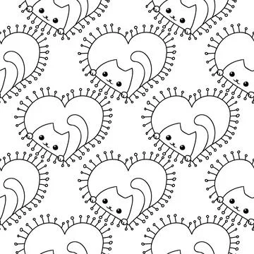 Hand drawn cute cats and hearts valentine day vector seamless pattern. Stock Illustration