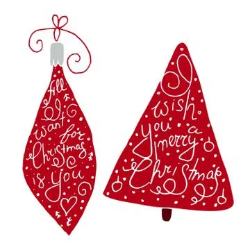 Hand drawn cute christmas tree and balls isolated on a trasparent background. Stock Illustration