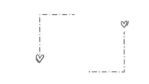 Hand drawn cute dashed line frame with hearts minimal doodle corner borders.. Stock-Illustration