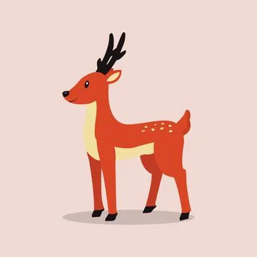 Hand Drawn Cute Deer in Flat Design Stock Illustration