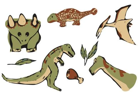 Hand Drawn Cute Dinosaur Character Set Stock Illustration