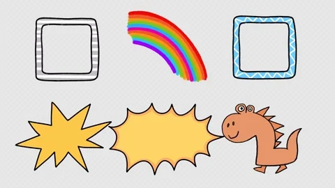 Hand Drawn Cute Dinosaur Rainbow and Picture Frames Cartoon Animated Elements 스톡 동영상 346470557