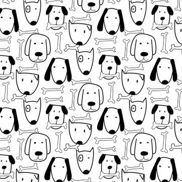 Hand Drawn Cute Dog Vector Pattern. Doodle art. Stock Illustration