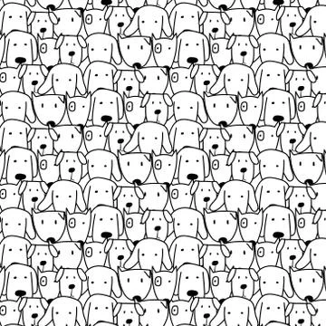 Hand Drawn Cute Dog Vector Pattern. Doodle art. Stock Illustration
