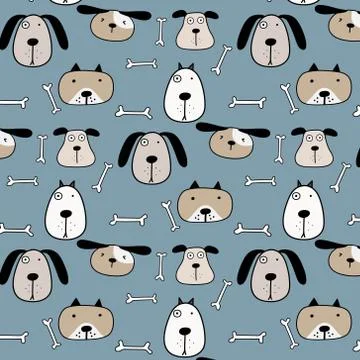 Hand Drawn Cute Dogs Pattern Background. Vector Illustration. Stock Illustration
