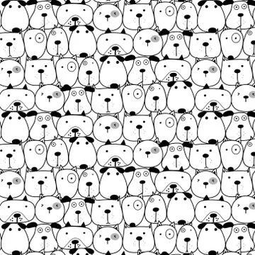 Hand Drawn Cute Dogs Pattern Background. Vector Illustration. Stock Illustration