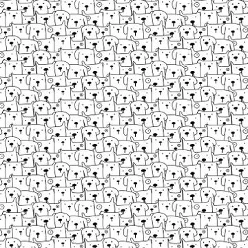 Hand Drawn Cute Dogs Vector Pattern Background. Doodle Funny. Handmade Vector Stock Illustration