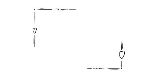 Hand drawn cute doodle frame with hearts minimal line art corner borders sket Stock-Illustration