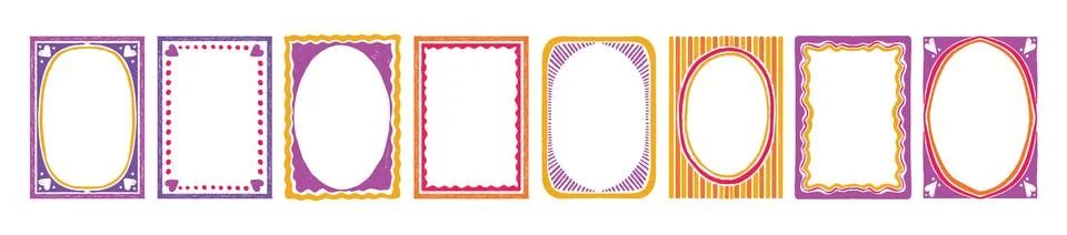 Hand drawn cute doodle frames, cartoon funny colorful borders Illustrazione stock