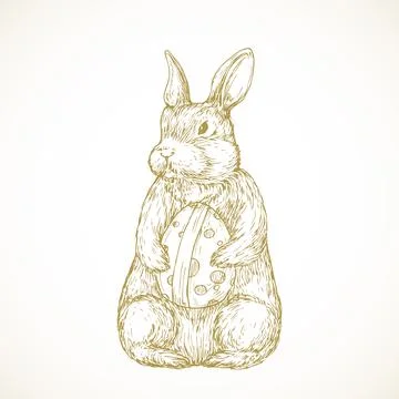 Hand Drawn Cute Easter Bunny Vector Illustration. Little Rabbit holding Stockillustratie
