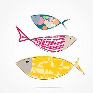 Hand Drawn With Cute Fish. Stock Illustration