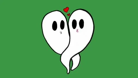 Hand-Drawn Cute Ghost Couple Kissing Animation on Green Screen Stock Footage 318410166