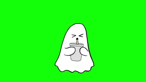 Hand-Drawn Cute Ghost Drinking Soda Animation on Green Screen Stock Footage 318410176