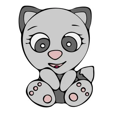 Hand Drawn Cute Grey Cat. Gray Kitten Isolated Illustration. Stock Illustration
