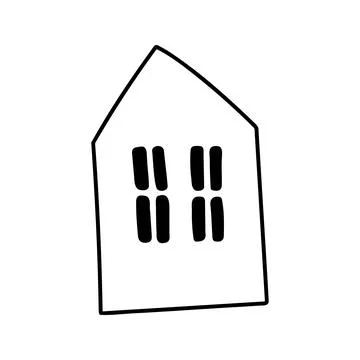 Hand drawn cute house with windows. Doodle vector illustration Stock Illustration