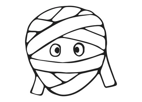 Hand Drawn Cute Mummy Face with Bandages and Big Eyes Line Art Doodle Illus.. Stock Illustration