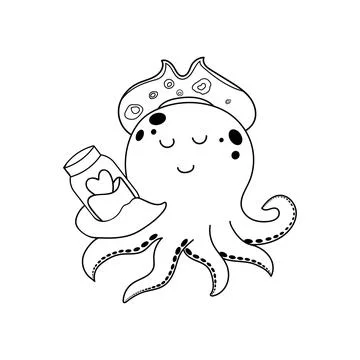 Hand drawn cute octopus with jar of heart Mascot Character Vector illustrat.. Stock Illustration